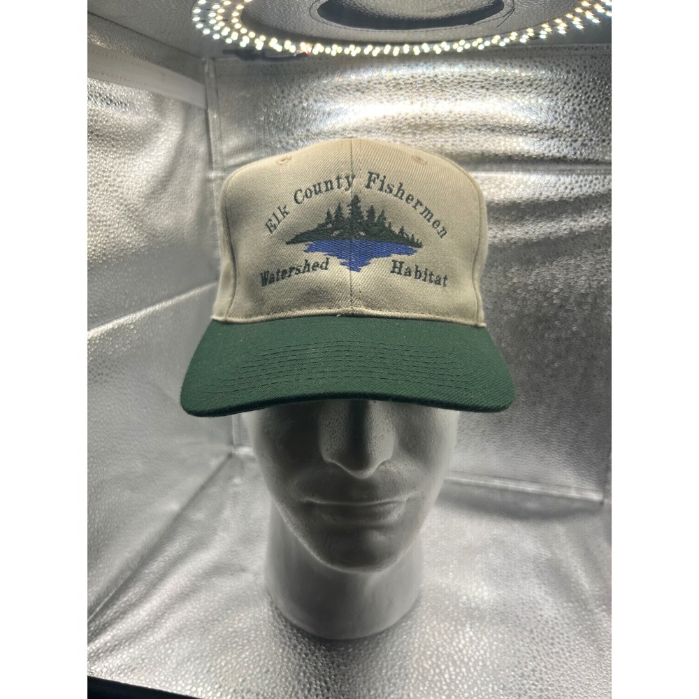 Vintage Otto Elk County Fishermen Snapback Hat Tan Green Watershed Habitat Cap